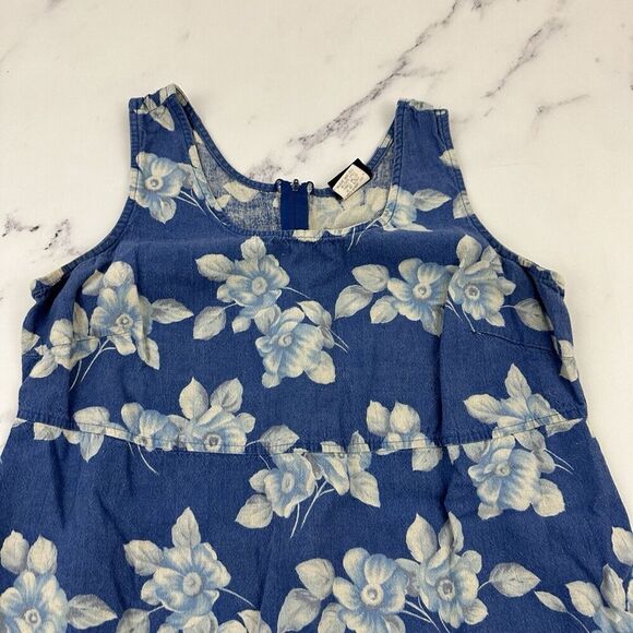 Vintage Studio Womens 90s Maxi Dress Size 16 Blue White Floral Linen Blend - Picture 2 of 10